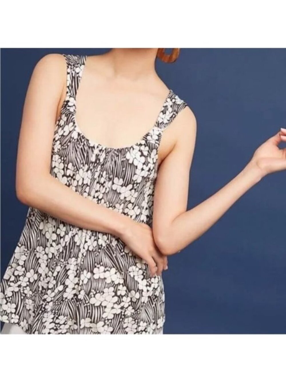 Anthropologie Top Vanessa Virginia Floral Knotted Scoop Neck Tank Size XS NWT